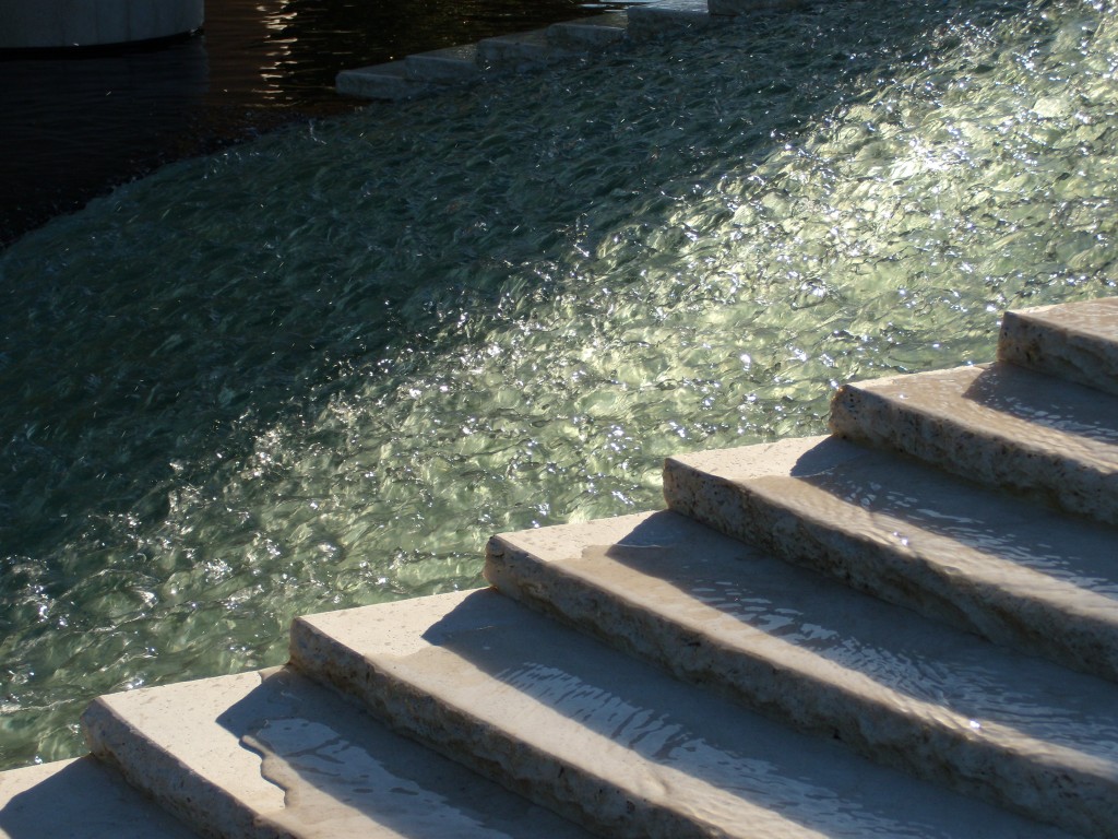 Cast Glass, Stone, Water  water cascade – Los Altos Hills Residence, Baile Oakes, Sculptor